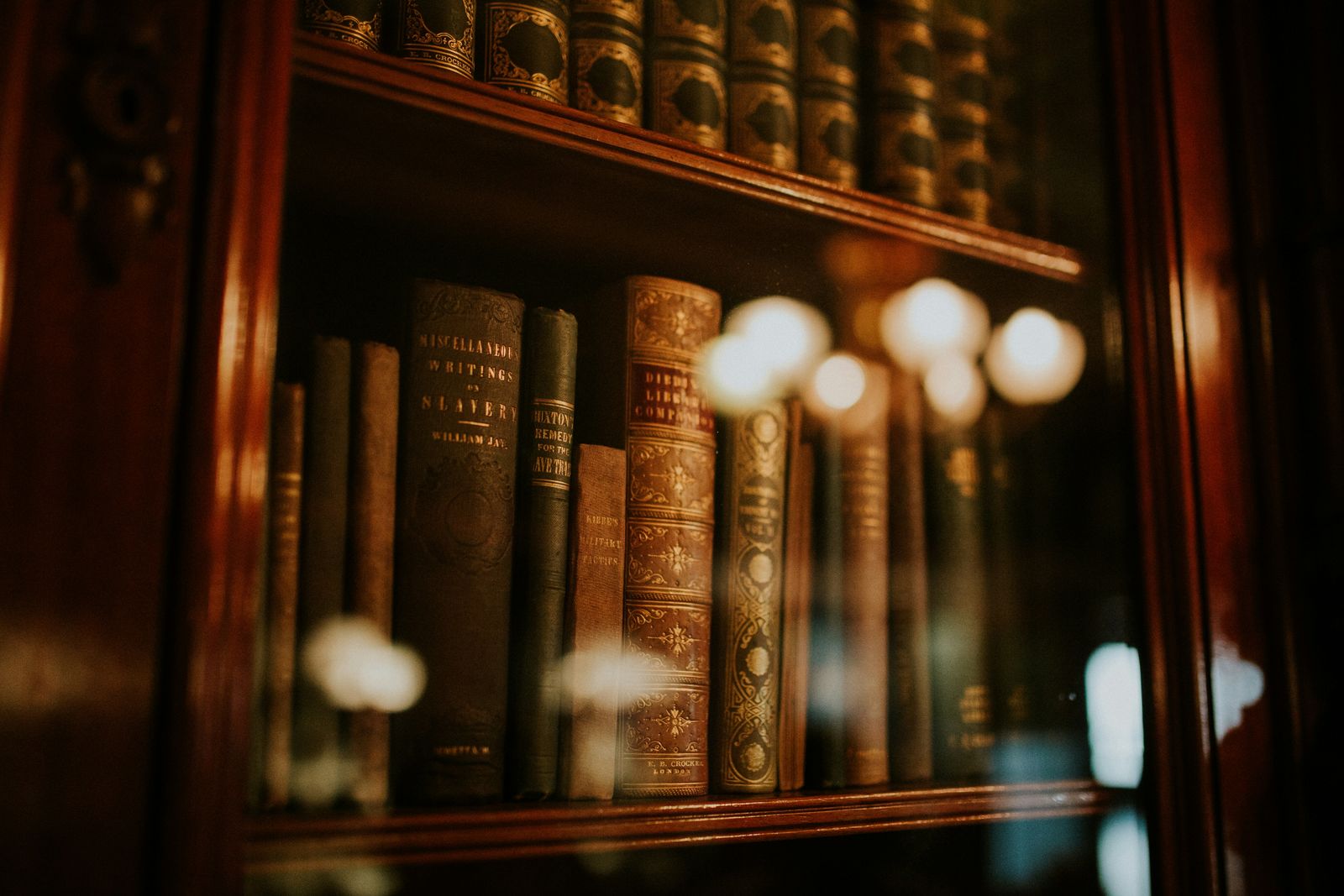 Leather-bound law books on a library shelf